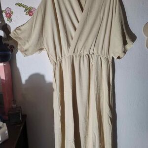 Joyfunear V-Neck Short Sleeve Wrap Look Crinkled Maxi Dress XXL